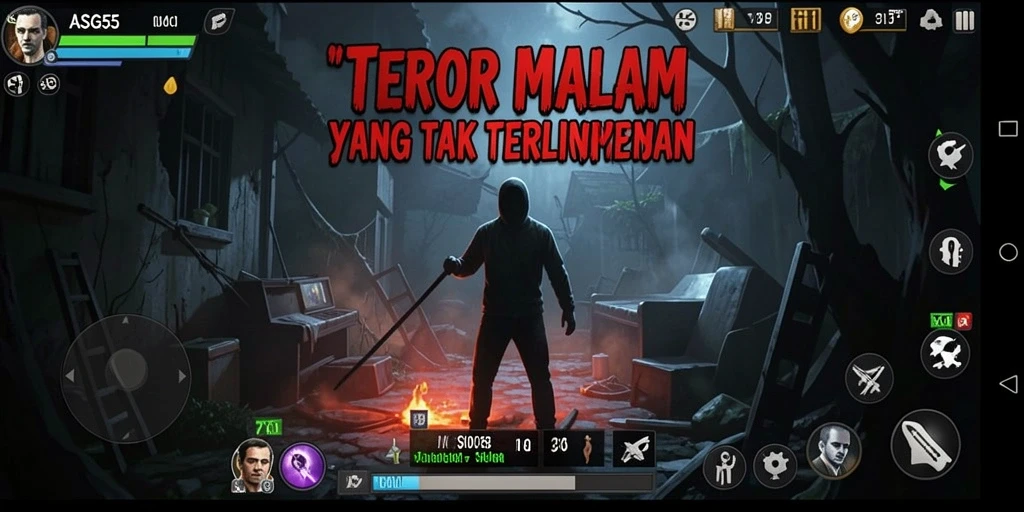 Tangkapan layar gameplay ASG55 menampilkan suasana mencekam dan penuh teror.