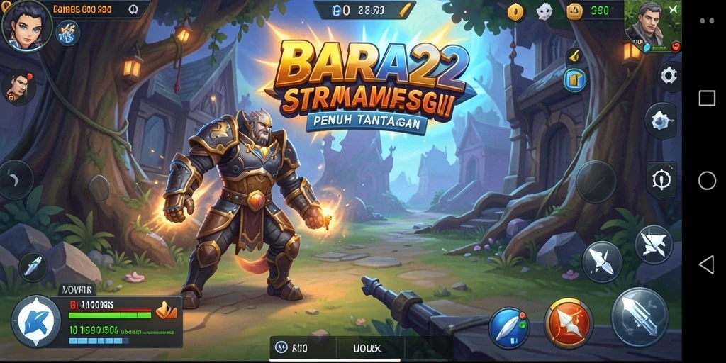 Tampilan dinamis gameplay strategi BARA22 dengan karakter dan efek visual menarik.