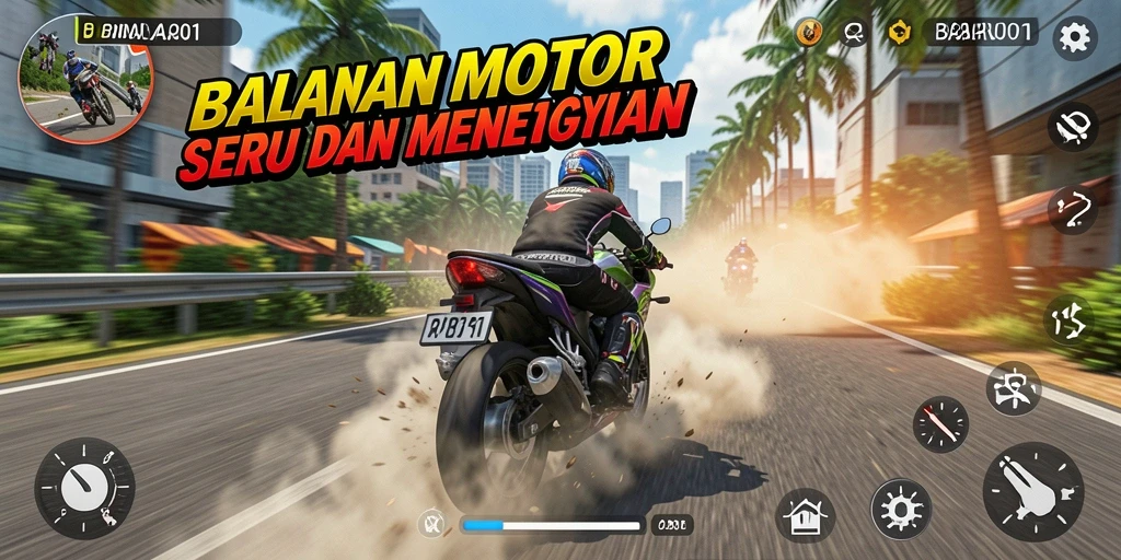 Screenshot utama BARU01 menunjukkan aksi balapan motor yang mendebarkan.