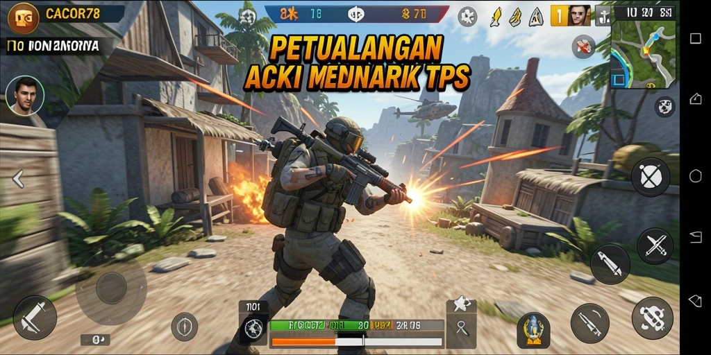 Tampilan utama gameplay <strong>CACOR78</strong> menampilkan aksi menegangkan dalam mode TPS.