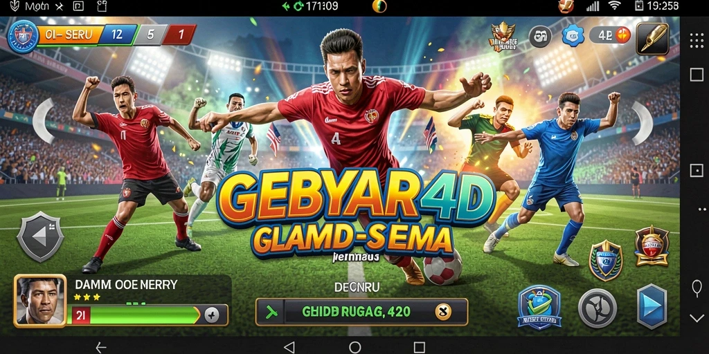 Tampilan gameplay GEBYAR4D menampilkan aksi olahraga yang intens dan mendebarkan.