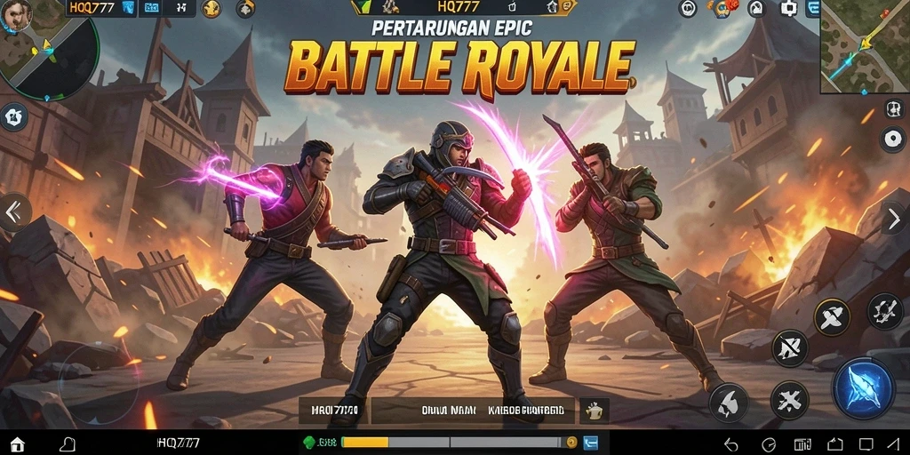 Tampilan seru gameplay HQ777 dalam pertempuran Battle Royale.
