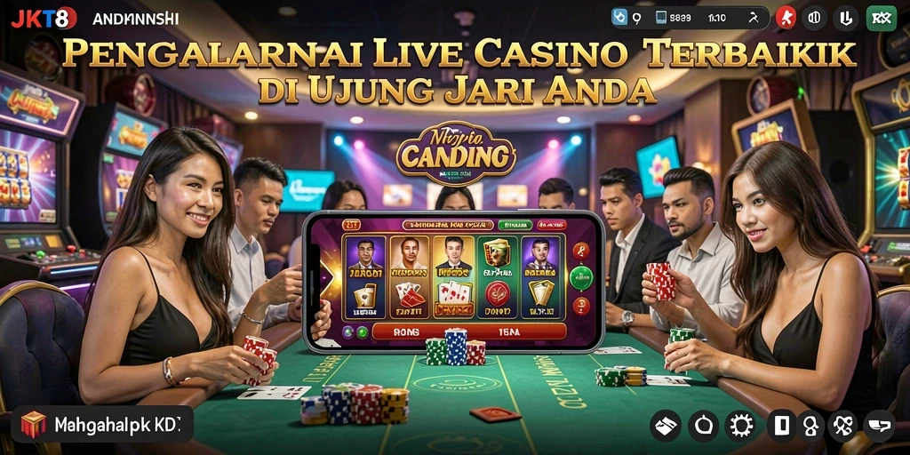 Gameplay JKT8 yang imersif dengan dealer langsung di layar.