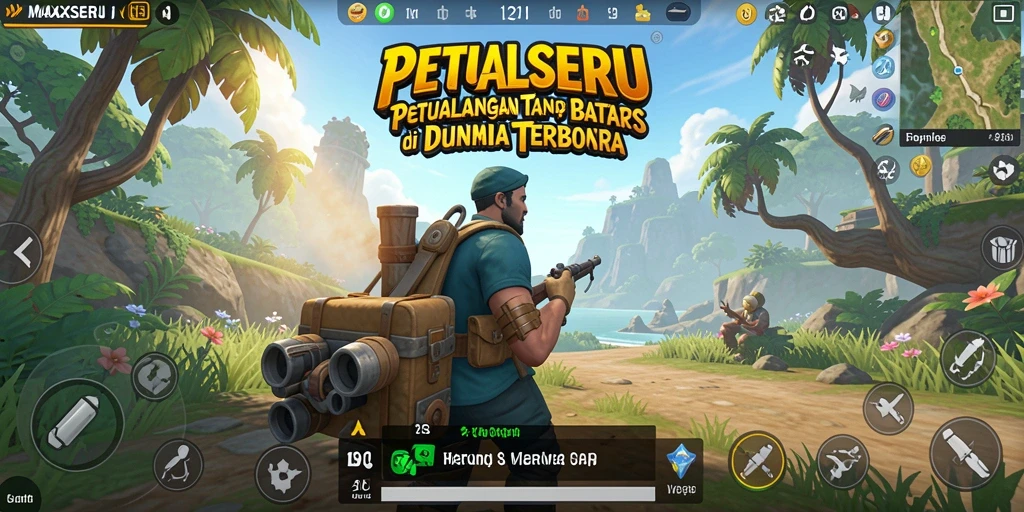 Tangkapan layar gameplay <strong>MAXSERU</strong> menampilkan aksi petualangan yang seru di dunia terbuka.