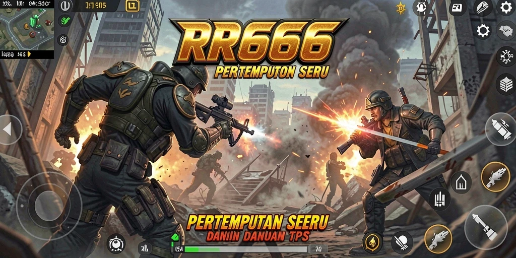 Screenshot gameplay RR666 menampilkan aksi seru dalam pertempuran TPS.