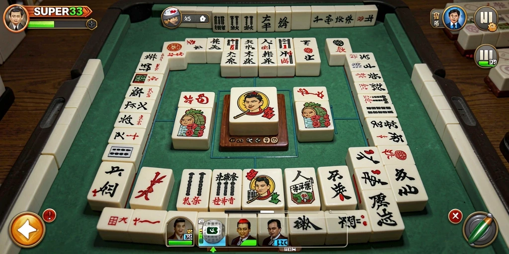 Tampilan menarik dari gameplay Mahjong di SUPER33.