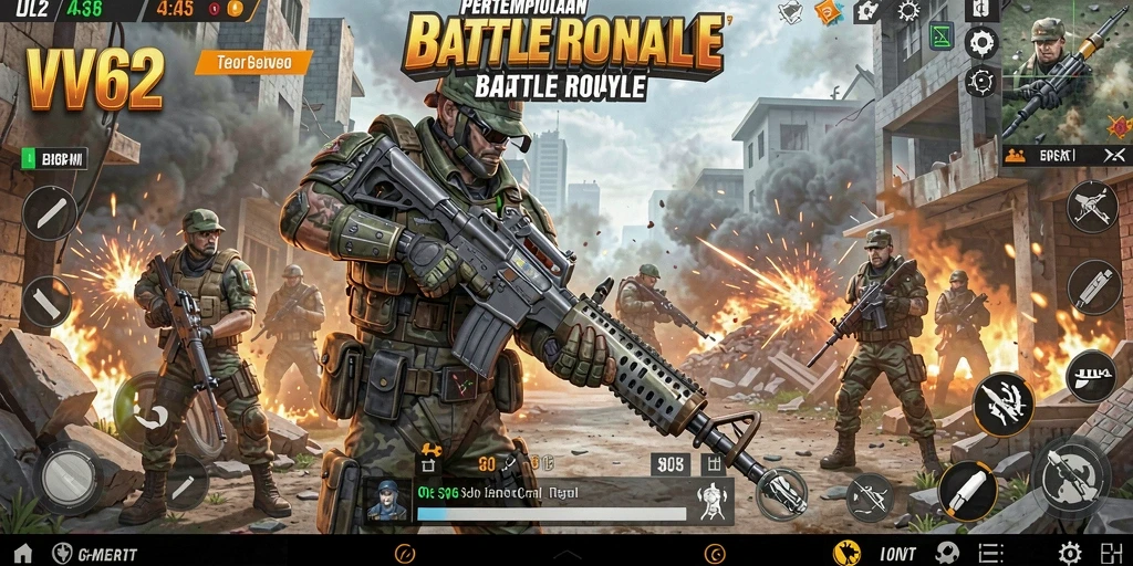 Screenshot menunjukkan gameplay seru dalam mode Battle Royale.